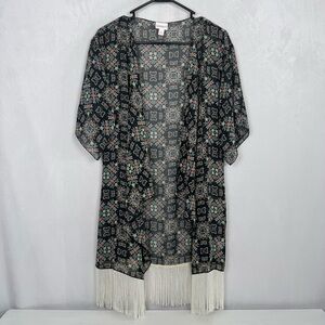 LuLaRoe Beach Kimono‎ with Fringe Floral Geometric Boho Size Small